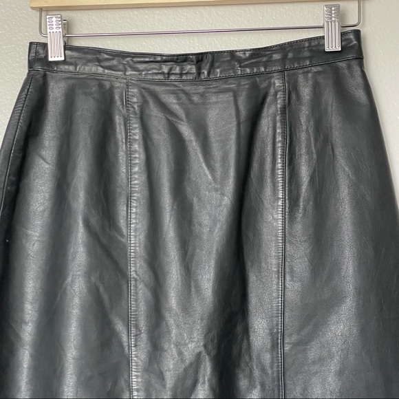 Vintage Dana Brook 100% Leather Black Midi Skirt Knee Length Size 10 - Picture 3 of 8